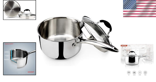 Elegant Tri-Ply Stainless Steel Cooking Pot with Dual Pour Spouts & Strainer Lid