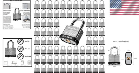 72 Pack Heavy Duty Laminated Padlocks with Keyed Alike Security Solutions