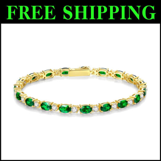 Elegant 14K Gold Plated Birthstone Bracelet - 7 Inch Sterling Silver Beauty