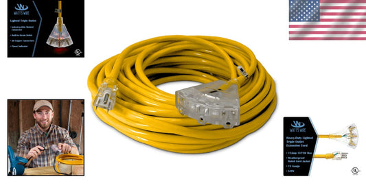 15 Amp 75 ft SJTW Waterproof Extension Cord - Perfect for Outdoor Power Needs