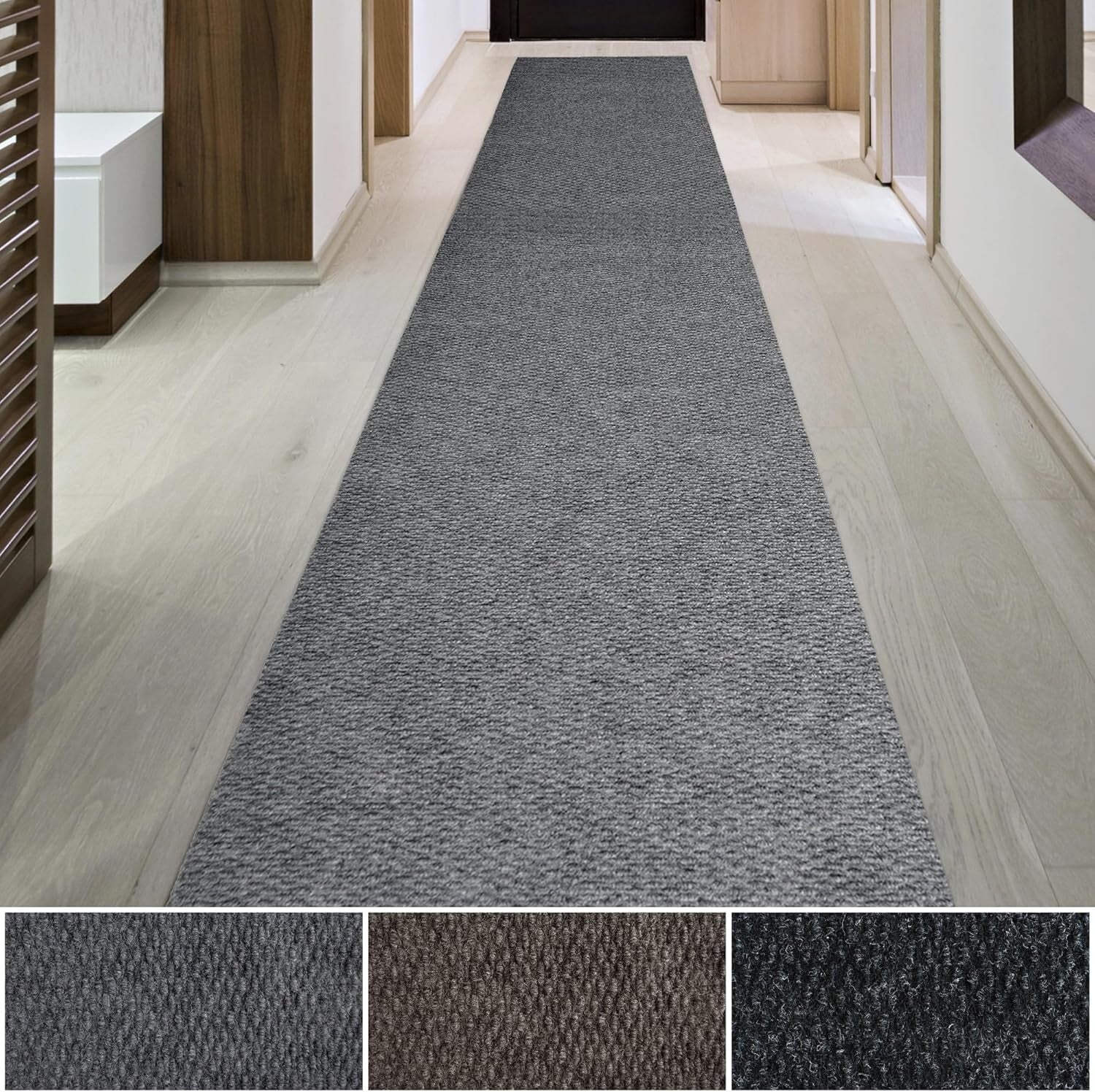 Versatile Hallway Runner - Eco-Friendly Non-Slip 3ft x 8ft Carpet in Grey