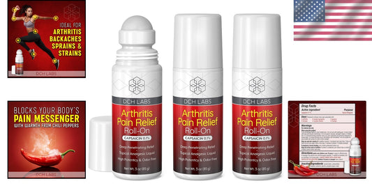 Mess-Free Capsaicin Roll-On for Deep Pain Relief: Arthritis & Joint Care, 3-Pack