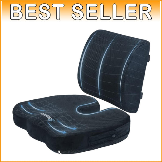 Ergonomic Memory Foam Seat and Lumbar Pillow Set - Ideal for Office, Car, Travel