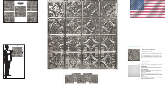 Sustainable 5 Pack 24 Inch Tin Ceiling Panels for Kitchens - Easy Installation