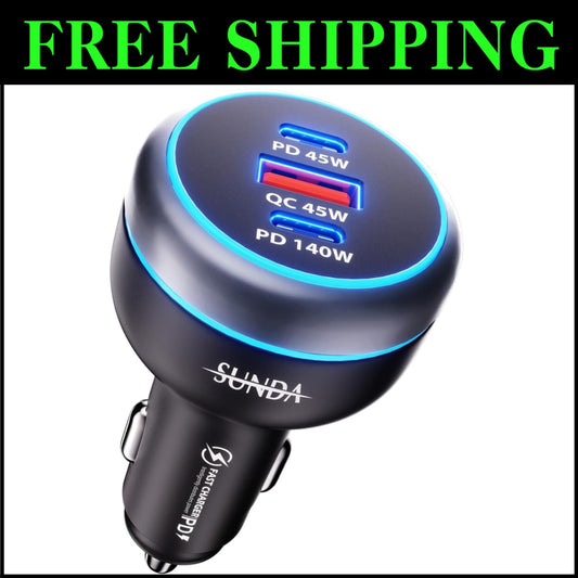 Super Fast Car Charger: 230W USB-C with QC 3.0 & Dual Ports for Fast Charging