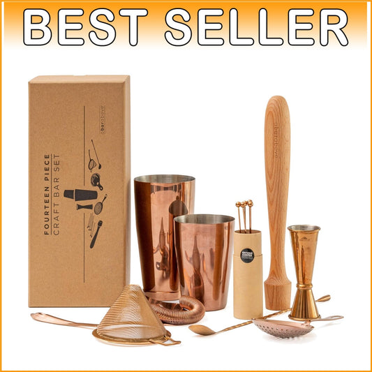 Craft Cocktails Like a Pro - 14-Piece Mixology Set with Antique Copper Finish
