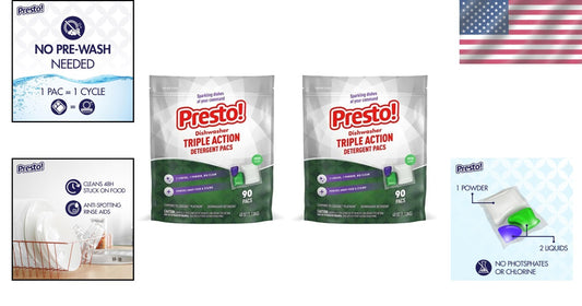 Dishwasher Pacs with Fresh Scent, Triple Action Cleaning - 90 Count, Pack of 2