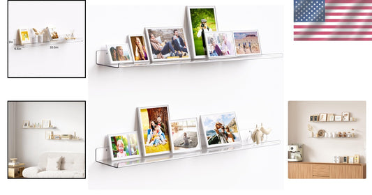 Set of 2 Floating Acrylic Shelves 35.5x5.5 - Modern Wall Storage Solution