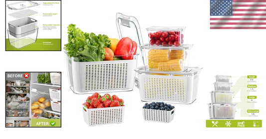 Enhanced Freshness: 4 Rectangular Produce Saver Containers with Adjustable Vents