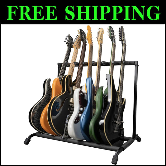 Compact Folding Guitar Stand for 7 Instrument Storage - Ideal for Travel