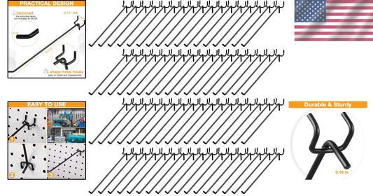 Bulk Pack of 100 Black Peg Board Hooks - 10 Inch Wall Mount Storage Solutions