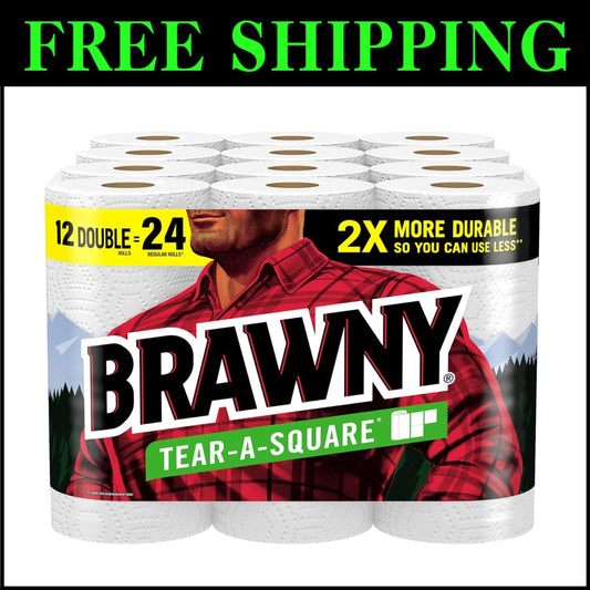 Eco-Friendly Tear-A-Square Paper Towels: 12 Double Rolls with 2-Ply Durability