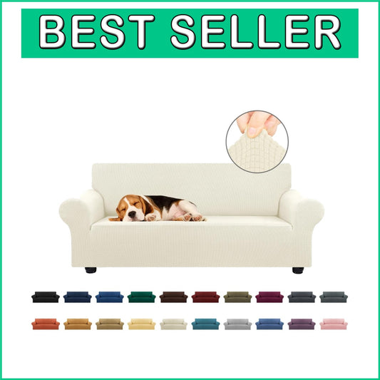 Wrinkle-Resistant Stretch Sofa Slipcover - Beige for Kids and Pet-Friendly Homes