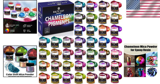40-Piece Chameleon Mica Powder Set for Epoxy Resin Artistry – Holographic Colors