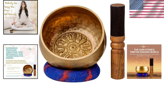 Meditation Singing Bowl Set with Engraved 'Medicine Buddha' - Perfect Gift Idea