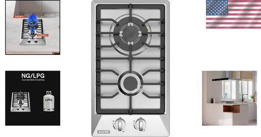 2 Burner Gas Stove - Italy Sabaf Stainless Steel Cooktop for Outdoor & RV