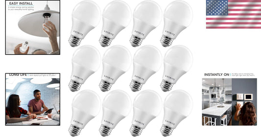 Energy Star Dimmable A19 LED Bulbs - 5000K Bright White, 1100 Lumens, 12 Pack
