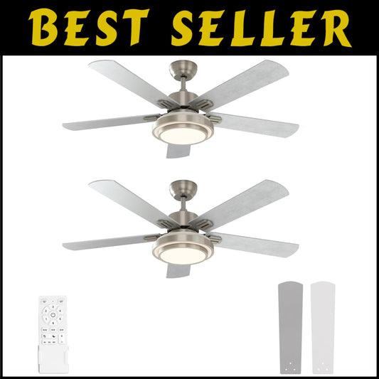 Whisper-Quiet 52-Inch Ceiling Fan & LED Light with Timer - Remote Control 2 Pack