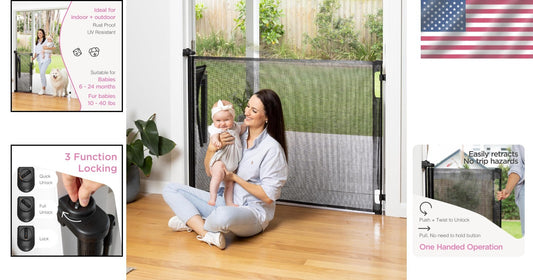 41" Tall Retractable Baby Gate for Indoor/Outdoor Use - Easy Install & Secure
