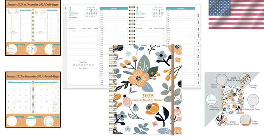 2025 Elegant Daily & Monthly Planner - One Page Per Day, 8.5"x11", Rose