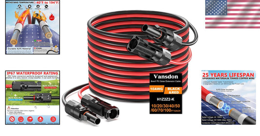 Reliable Waterproof 40FT 10AWG Solar Panel Extension Wire for Efficient Charging
