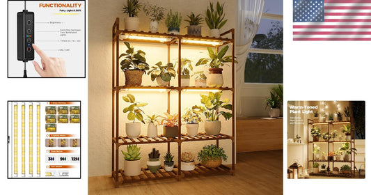 Multi-Tiered Plant Shelf with Integrated Grow Lights - Ideal for Indoor Spaces
