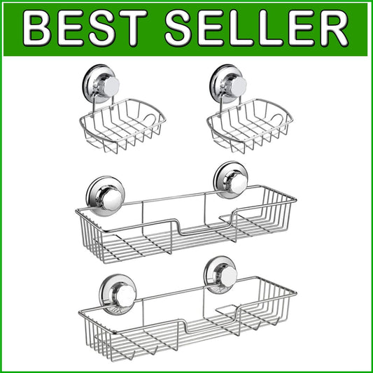 Elegant Waterproof Shower Organizer Pack - 2 Suction Cup Caddies + 2 Soap Dishes