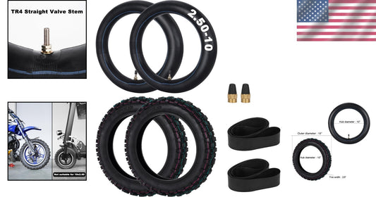 2.50-10 Off-Road Tire and Inner Tube Set for Superior Grip, Fits XR50 PW50 JR50