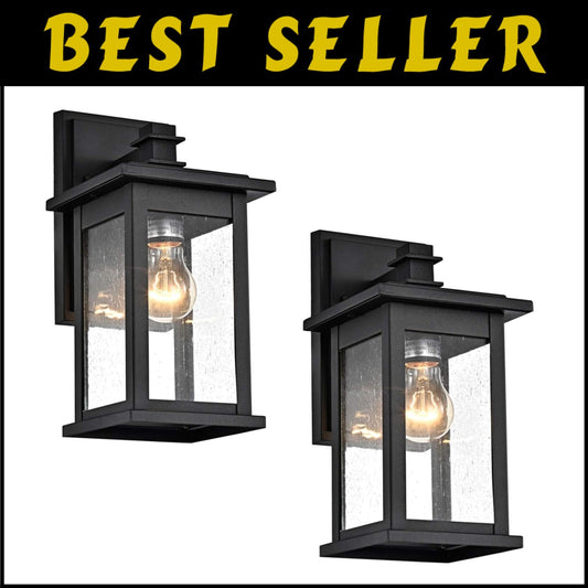 Sturdy 2 Pack Outdoor Wall Lights - 12 Inch Black Lanterns for Wet Locations