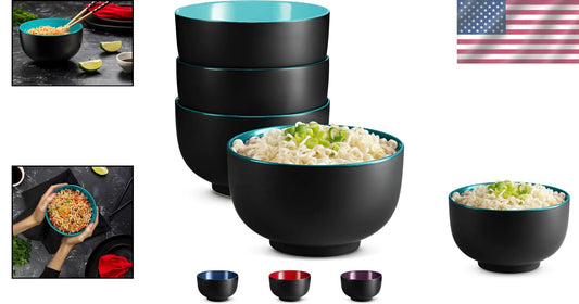 Deep Ceramic Soup Bowls Set: 4 Elegant Ramen Bowls - Microwave & Dishwasher Safe
