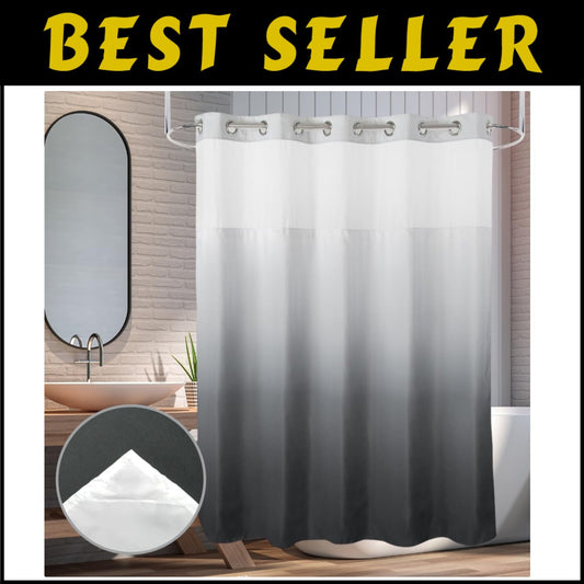 Elegant Gradient Grey Waterproof Shower Curtain with Snap Liner - 71" W x 74" L