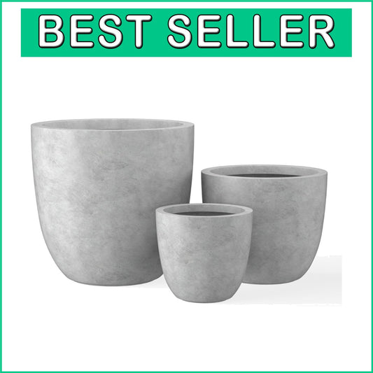 Elegant 18", 14", 10" Round Concrete Planters with Drainage for Home & Patio