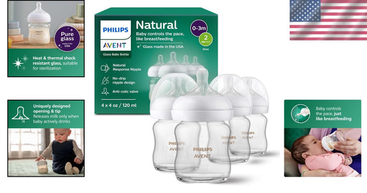BPA-Free Philips 4oz Natural Glass Baby Bottles - No-Drip Vented Design