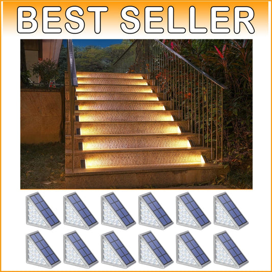 Energy-Efficient IP67 Solar Step Lights - 12 Pack Automatic Warm White Lighting