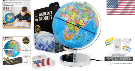 9-Inch Illuminated Kids Globe with Interactive Games & Night Light Feature