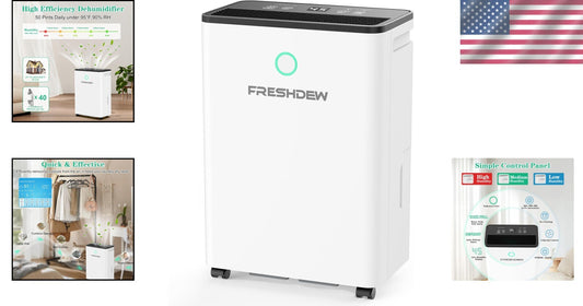 Advanced 50 Pints Dehumidifier for Residential Use, Auto Shutoff & Ergonomic