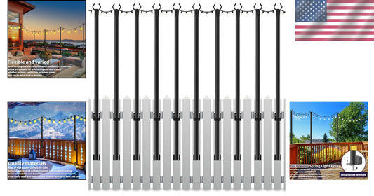 10 Pack Outdoor Hanging Light Poles - 5ft Metal Stakes for String Lights & Décor