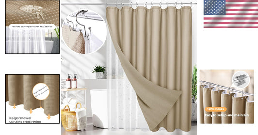 All-Season Waterproof Waffle Shower Curtain Set with Stainless Steel Hooks 72x84