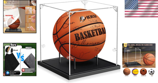Stylish Clear Acrylic Display Case with Solid Wood for Autographed Collectibles