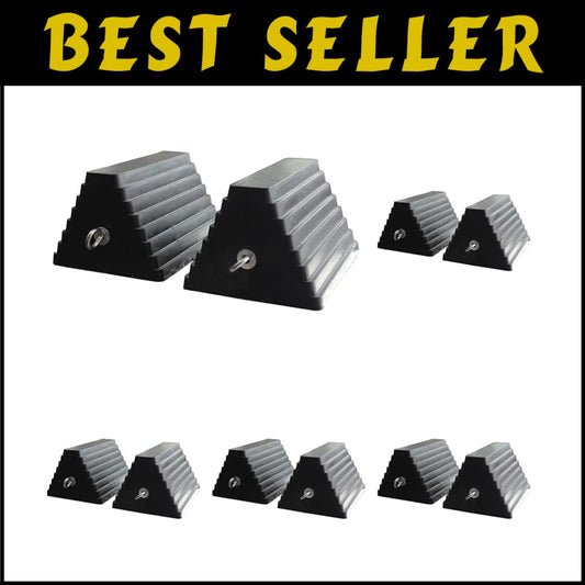 10-Pack Heavy-Duty Rubber Wheel Chock with Eyebolt for Secure Vehicle Parking