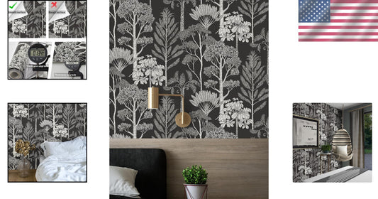 Elegant Black and White Leaf Contact Paper - Forest Theme Upholstery 47.21sqft