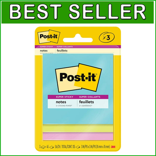 3x3 Super Sticky Notes, Bright Neon Pack of 48 - Enhanced Adhesive Power