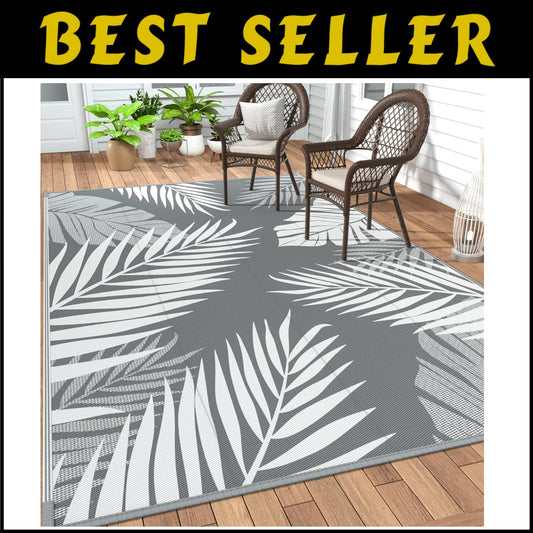 Versatile 9x12 Outdoor Carpet with Palm Leaf Design - Perfect for Decks &Picnics