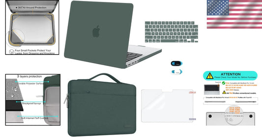 Stylish Midnight Green MacBook Pro 14 Case with Essential Accessories Included