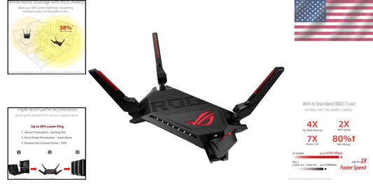 Ultra-Fast 6000 Mbps ROG Rapture WiFi 6 Router with Aura RGB Lighting