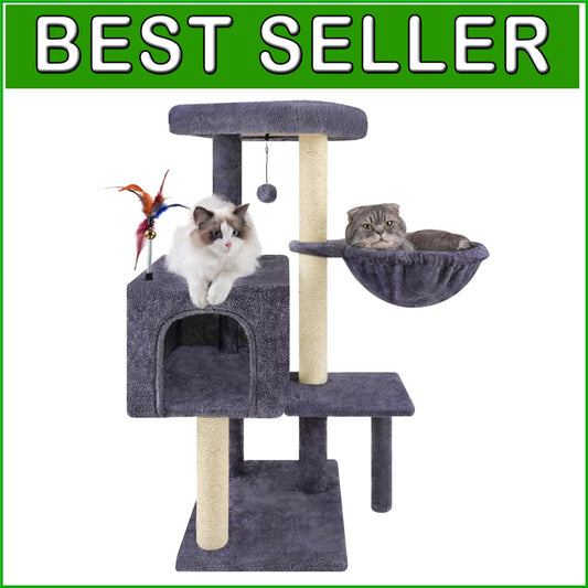 35.4'' Multifunction Cat Tree with Cozy Condo, Hammock & Scratching Post in Grey