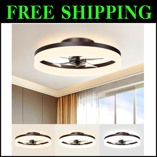Contemporary Flush Mount Ceiling Fan & Light - 19.7in Remote Control Convenience