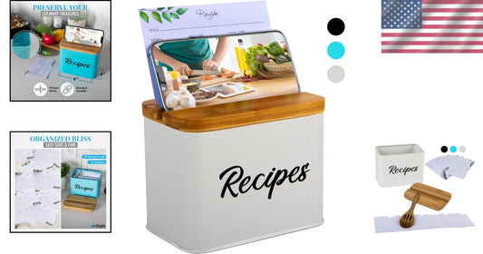 Organize Your Kitchen with our 4x6 Recipe Box - Metal with Cards & Dividers
