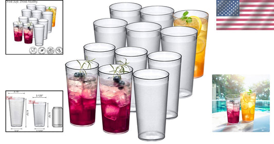 Cafely Shatter-Proof Tumblers Set - 12 Clear, Dishwasher-Safe Drinking Cups