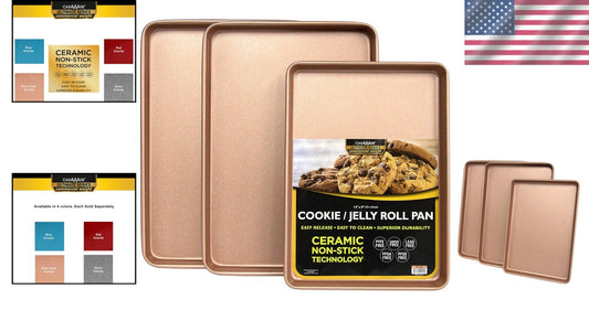 Luxury 3-Piece Cookie Sheet Set - Rose Gold Granite with Easy Release Surface